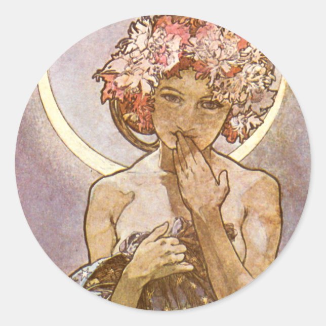 Sticker Rond Alphones Mucha ~ La Lune 1902 (Devant)