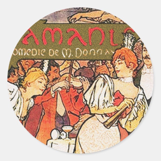 Sticker Rond Alphonse (Alfons) Mucha : Amants (Devant)