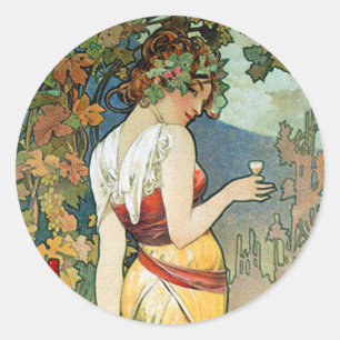 Sticker Rond Alphonse (Alfons) Mucha : Cognac - Art Nouveau