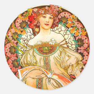 Sticker Rond Alphonse Mucha Art Nouveau Daydream