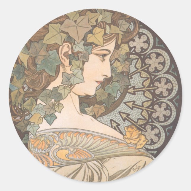 Sticker Rond Alphonse Mucha - Erin (Devant)