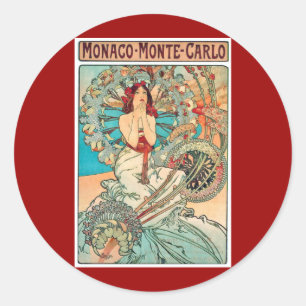 Sticker Rond Alphonse Mucha Monaco, Monte Carlo, 1897