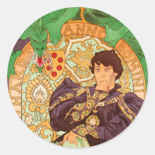 Sticker Rond Alphonse Mucha Prince et Dragon