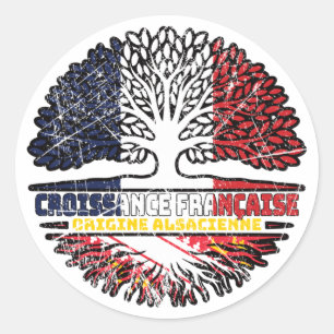Sticker Rond Alsace Alsacien France Drapeau des racines d'arbre