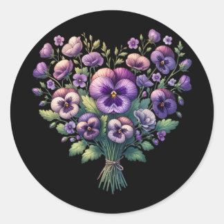 Sticker Rond Alzheimer Purple Pansy Floral Démence Alzheimer &#