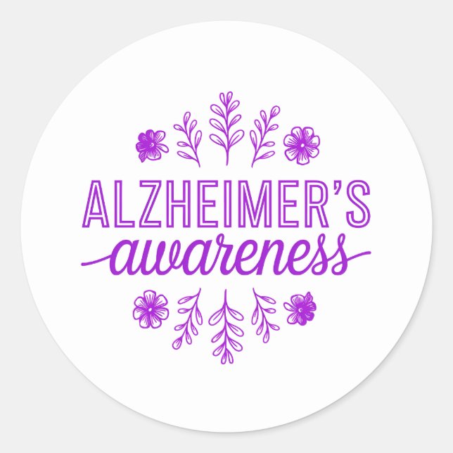 Sticker Rond Alzheimer's Disease Awareness Purple Floral (Devant)