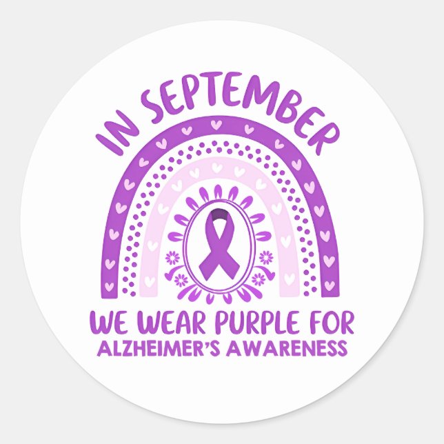 Sticker Rond Alzheimer's Disease Awareness Purple Ribbon (Devant)
