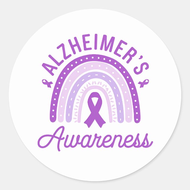 Sticker Rond Alzheimer's Disease Awareness Purple Ribbon (Devant)