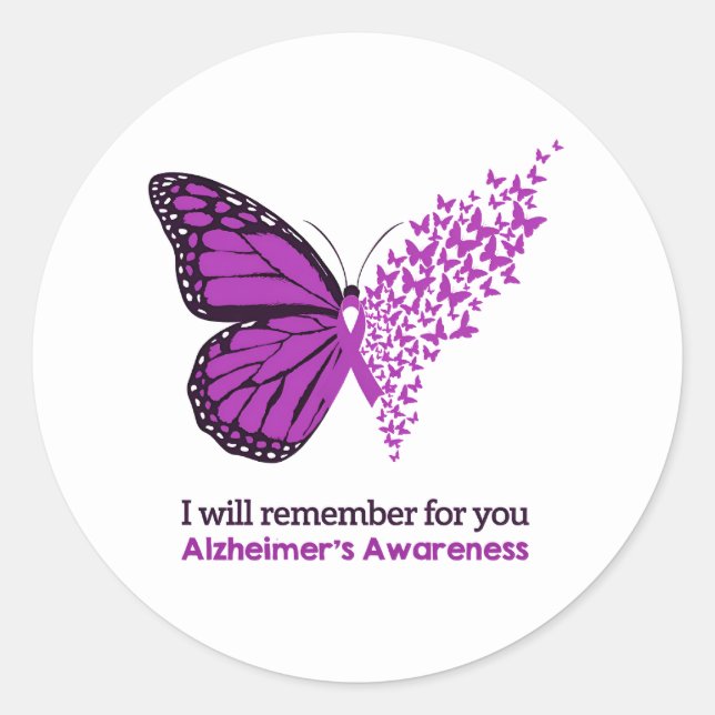 Sticker Rond Alzheimer's Disease Awareness Purple Ribbon (Devant)