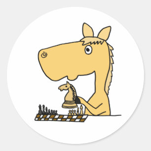 Sticker Rond AM- Cheval Jouer aux échecs Dessin