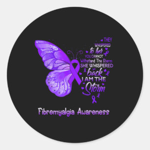 Sticker Rond Am Le Papillon de sensibilisation à la Fibromyalgi