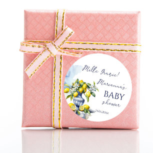 Sticker Rond Amalfi Vase bleu italien citron baby shower faveur