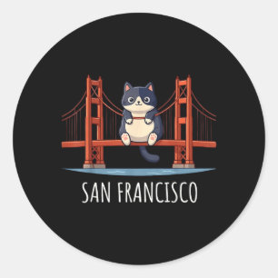 Sticker Rond Amant de livre de chat de San Francisco Golden Gat