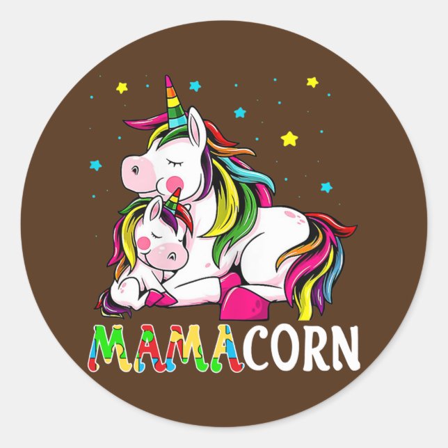 Sticker Rond Amant Mamacorn Unicorn Autisme Costume Maman (Devant)