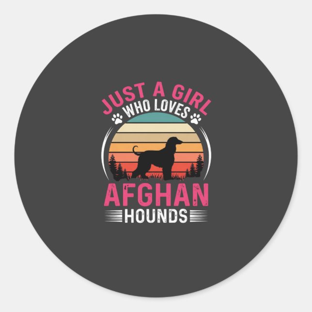 Sticker Rond Amants de chiens Hounds Afghans Sunset Rétro (Devant)