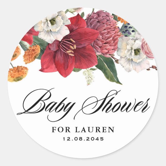 Sticker Rond Amaryllis et Chrysanthèmes Fête de Bébé Florale (Devant)