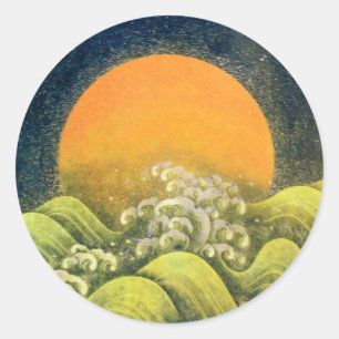 Sticker Rond AMATÉRASU, GODDESS SOLEIL, vert jaune noir