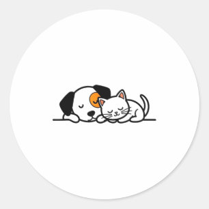 Sticker Rond Amateur d'animaux drôles - Chat mignon et chien do