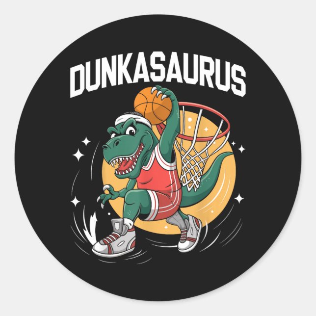 Sticker Rond Amateur de baseball de dinosaure Dunkasaurus Funny (Devant)