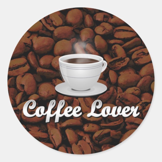 Sticker Rond Amateur de café, Coupe blanche/haricots Brown (Devant)