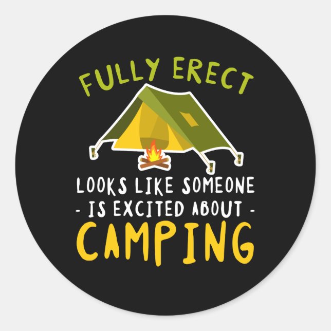 Sticker Rond Amateur De Camping De Tentes Excitée Entièrement É (Devant)