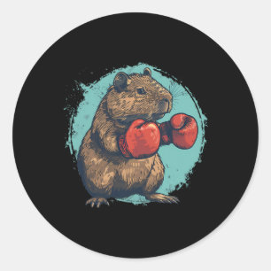 Sticker Rond Amateur de capybara de boxe Gants de boxe Kickboxi