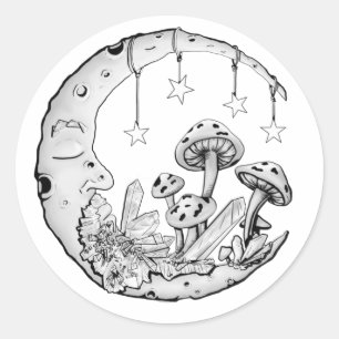 Sticker Rond Amateur de champignons céleste de la lune