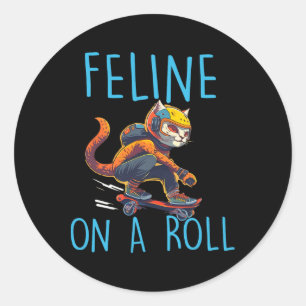 Sticker Rond Amateur de chat patineur skateboard skateboardeur