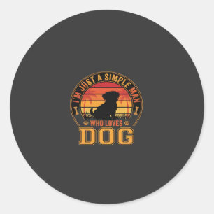 Sticker Rond Amateur de chien Homme simple Rétro Coucher de sol
