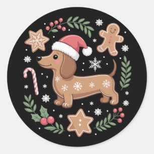 Sticker Rond Amateur de chien saucisson d'Alsace Dachshund Noël