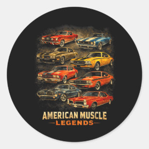 Sticker Rond Amateur de légendes de muscle américain Garage Rét