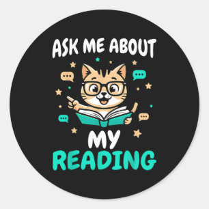 Sticker Rond Amateur de livre de chat - enseignant lisant - hom