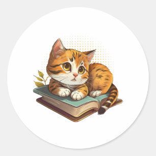 Sticker Rond Amateur de livres Ventilateur de chat