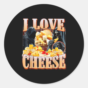 Sticker Rond Amateur de Nourriture Fromage Humour de Squelette
