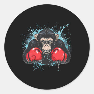 Sticker Rond Amateur de singe de boxe Gants de boxe Kickboxing 