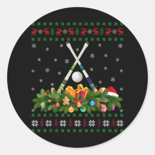 Sticker Rond Amateur de sport de hockey sur gazon Noël laid Hoc