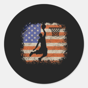 Sticker Rond Amateurs de basket-ball Vintage Usa Drapeau Basket