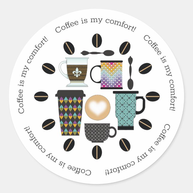 Sticker Rond Amateurs de café Mugs, tasses et haricots Motif (Devant)