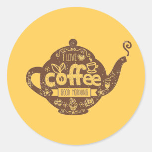 Sticker Rond Amateurs de café vintage rétro café art J'aime