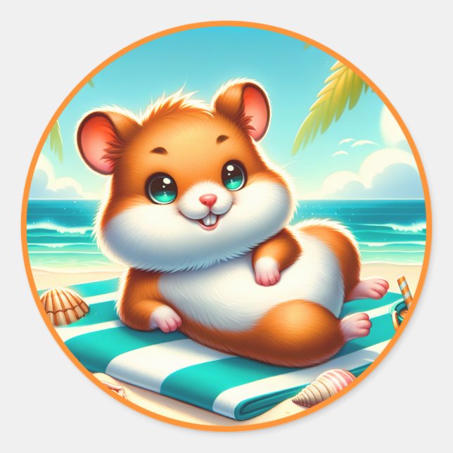 Sticker Rond Amateurs de hamster de plage mignonnes (Devant)