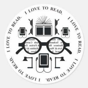 Sticker Rond Amateurs de livres Lecture d'objets Motif