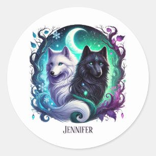 Sticker Rond Amateurs de loups mignonnes personnalisables