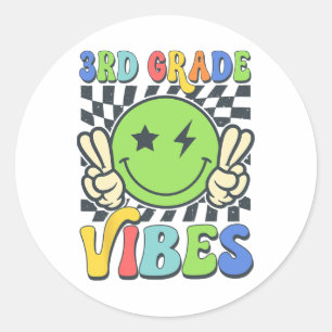 Sticker Rond Ambiance 3e année Visage Souriant Groovy Retour à