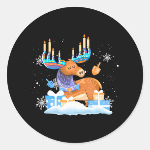 Sticker Rond Ambiance juive amusante Hanoukka Moose Pyjamas fil