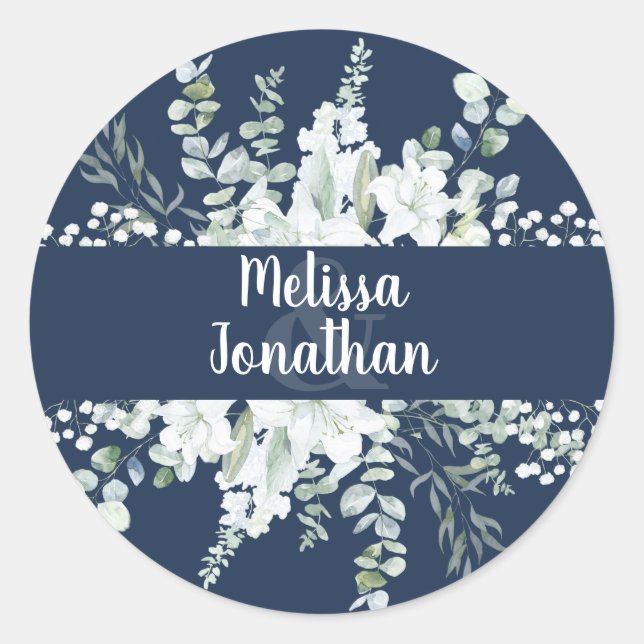 Sticker Rond Ambiance romantique aquarelle fleurie blanche fleu (Devant)