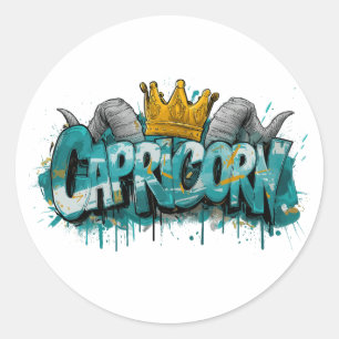 Sticker Rond Ambitieux Capricorne Zodiac Graffiti Airbrush