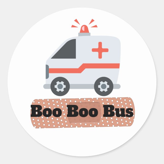 Sticker Rond Ambulance Boo Boo Bus, Humour EMS (Devant)