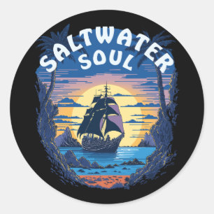 Sticker Rond Âme d'eau salée - Vieux Galleon Bateau