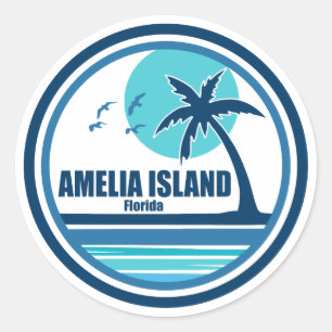 Sticker Rond Amelia Island Floride Palm Tree Birds