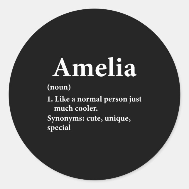 Sticker Rond Amelia Name Definition Funny D  (Devant)
